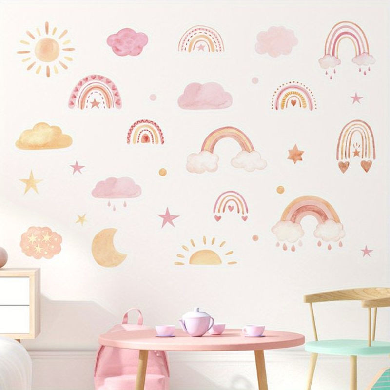 BRUP Wandaufkleber Regenbogen und Wolken Prinzessin Thema für Kinderzimmer und Schlafzimmer, mehrfarbig - Bild 1