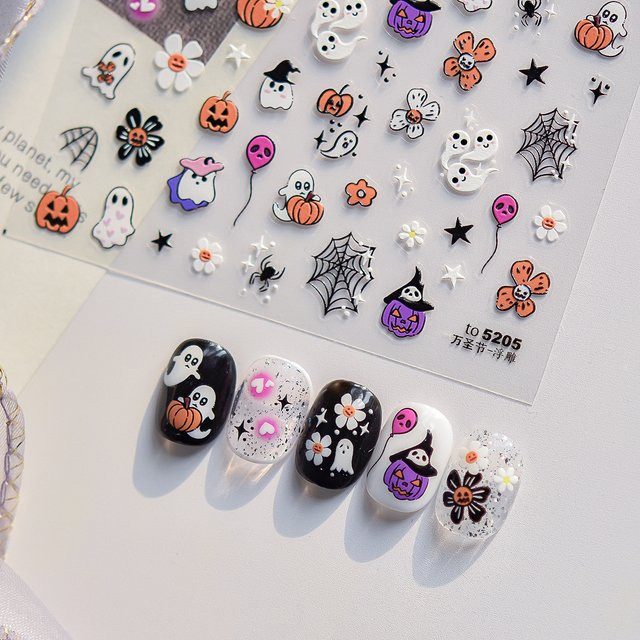 NAILFYOU Halloween 5D-Nagelkunst-Aufkleber, Geister, Spinnennetze, Kürbisgesichter - Bild 1