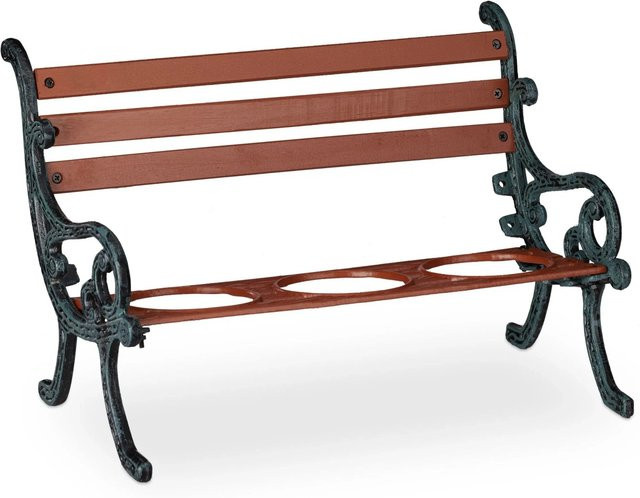 Relaxdays Blumenbank aus Gusseisen und Holz in Braun und Graugrün für Terrasse, Balkon oder Garten - Bild 1