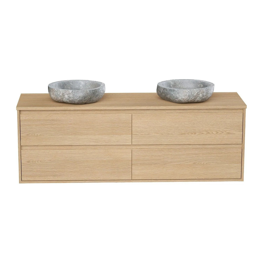 Doppelwaschtisch Milipam in Beige mit Eichenfurnier und Steinoptik, Breite: 150 cm - Bild 2