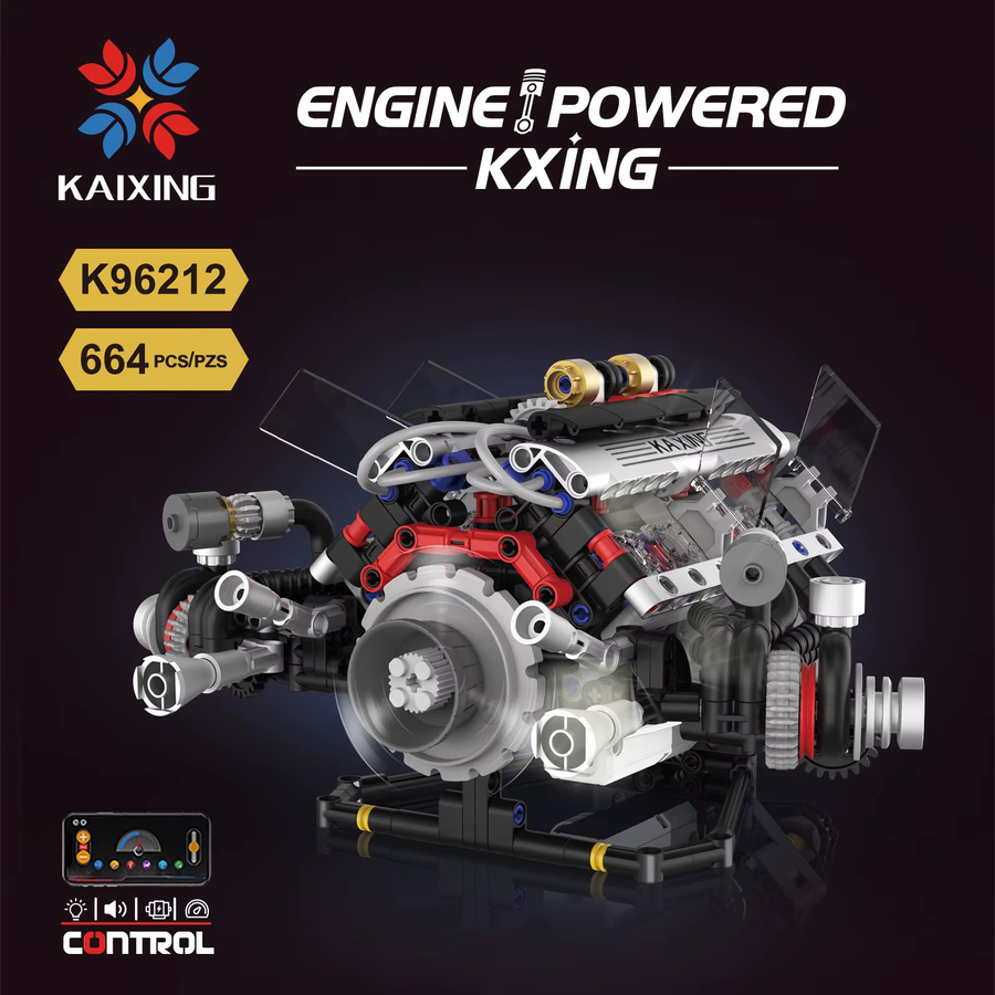 Wishiot K96212 F+1 Supercar V8 Motor DIY Modellbausatz mit 664 Bausteinen, LED Licht und App-Steuerung, Mehrfarbig - Bild 2