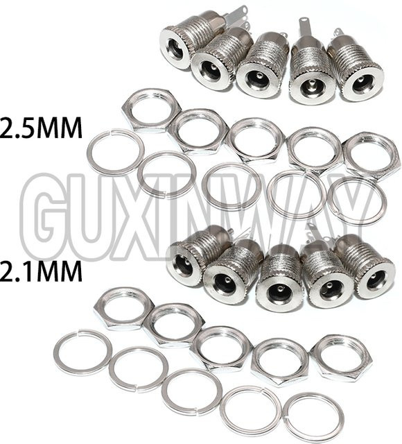 GUXINWAY DC-099 DC-Stromanschlussbuchse Set, 5 Stück, weiblich, Panelmontage, Metall, Farbe: Silber, Anschlussgröße: 5,5 mm x 2,1 mm - Bild 1