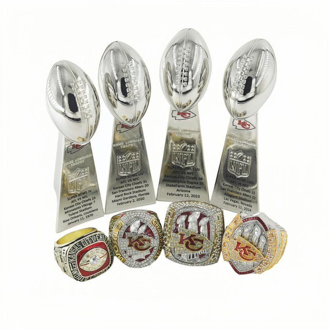Global Finds Kansas City Chiefs Meisterschaftsring-Set mit Pokalgravur aus Legierung, 4 Teile, Größe 11 - Bild 1