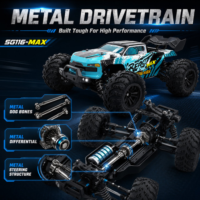 ZNLYRION SG116-MAX Bür Bürstenloser RC-Wagen, Offroad-Truck, 1:16 Maßstab, Metallstruktur, LED-Licht - Bild 1