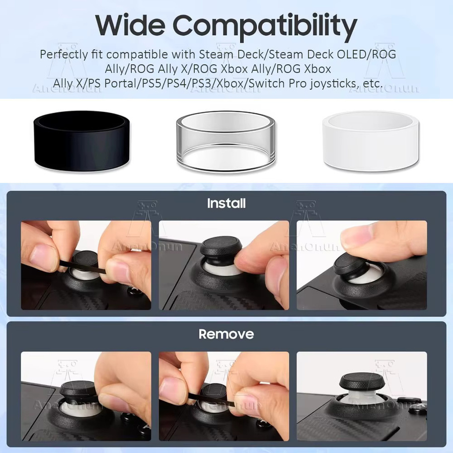 AnenOnun Premium Analog-Stick Silikon-Schutzringe für PS5, PS4, Xbox, Switch Pro, Steam Deck, ROG Ally und Legion Go, transparent - Bild 2