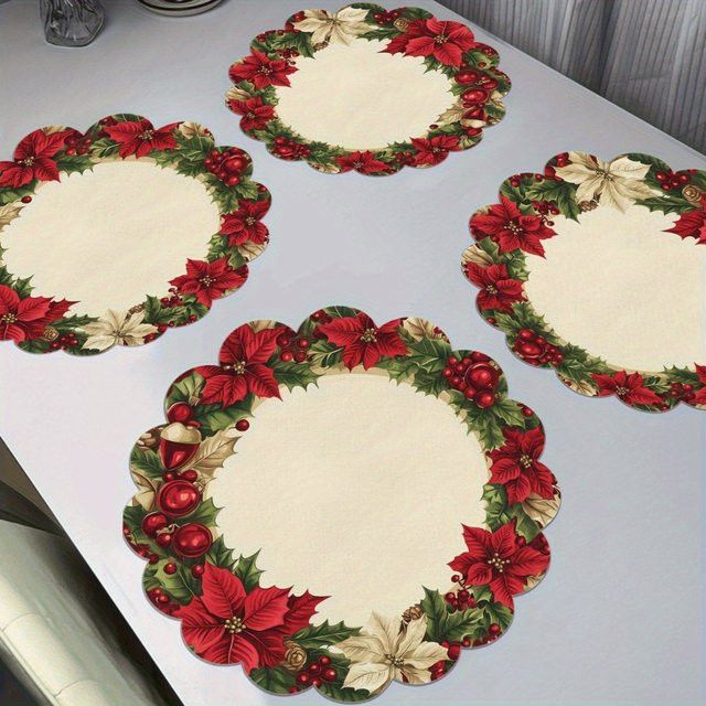 VIKAMA 4-teiliges Weihnachts-Tischset mit Weihnachtsstern für deine Tischdekoration - Bild 1
