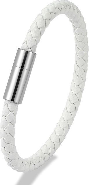 YULIN Armband, geflochtenes Leder, Edelstahl, Weiß, Herren, 17cm - Bild 1