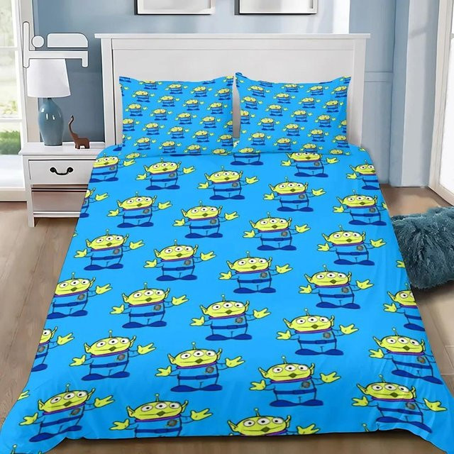 Bettwäsche Set Practical Home Decor mit Cartoon Alien Buzz Motiv in Blau, bestehend aus Bettbezug und Kissenbezug aus Polyester, B/H: 135 x 200 cm - Bild 1