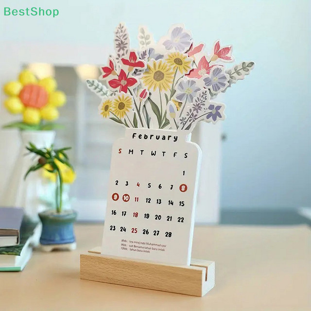 KOQZM Tischkalender 2026 mit Blumenmuster als Monatsplaner in Vasenform, Mehrfarbig - Bild 1