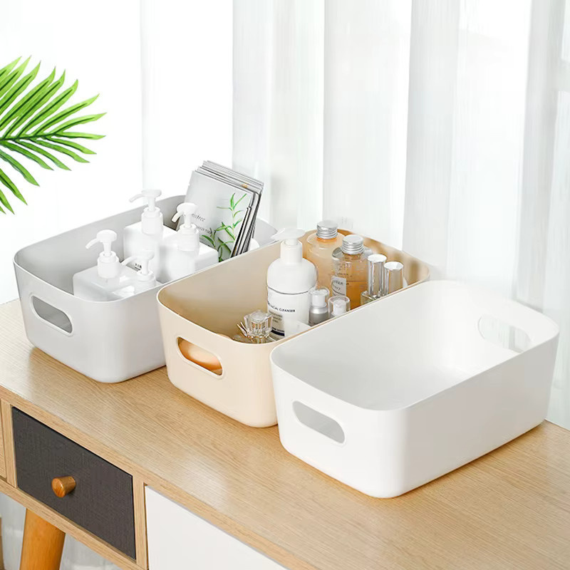 Multifunktionale Aufbewahrungsboxen aus Kunststoff für Kosmetika, Küche und Badezimmer in Apricot und Weiß - Bild 4