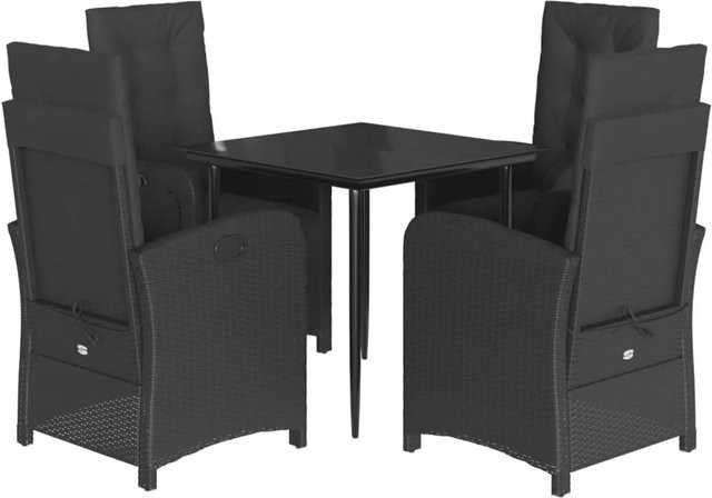 vidaXL 5-teilige Garten-Essgruppe aus Poly-Rattan mit Kissen und Glastisch in Schwarz - Bild 1