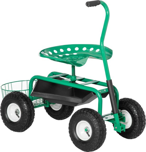 Outsunny Garten Rollsitz höhenverstellbar und fahrbar, Rollhocker in Grün, H x B x T: 81 x 44,5 x 46-59 cm - Bild 1