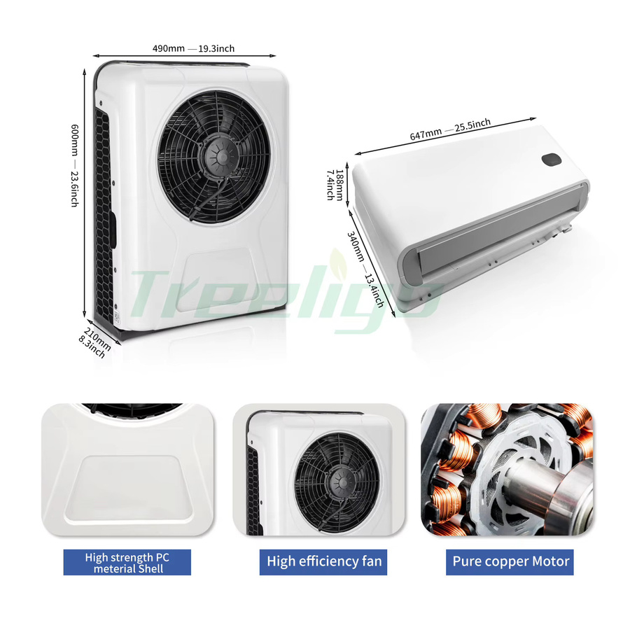 Treeligo Split-Klimaanlage für LKW, Wohnmobil und Camper, 10500 BTU, 12V/24V, Farbe: Weiß, B/T/H: 60,0 x 49,0 cm - Bild 4