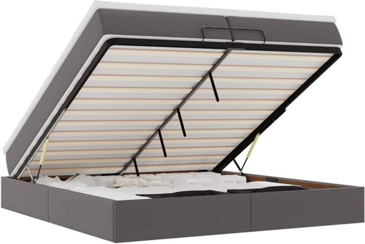 vidaxl Ottoman Polsterbett mit Matratze aus Kunstleder in Grau B/T: 200 x 200 cm - Bild 1