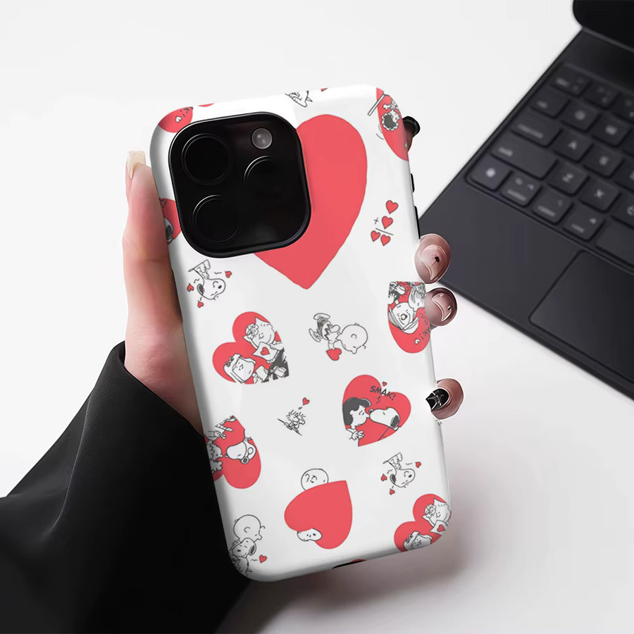 Potdemiel Snoopy Herz Liebe Handyhülle für iPhone 17 16 15 14 13 Pro Max Plus, Robuste Magnetische Einzel- und Doppelschicht Hülle, Weiß - Bild 3