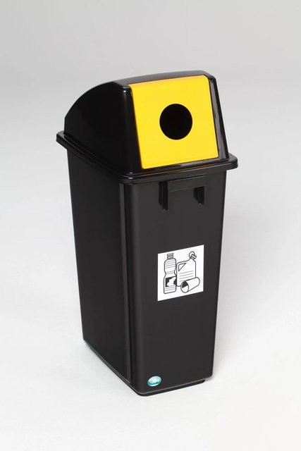 PROREGAL Wertstoffsammler mit Kopfteil aus Kunststoff, 58 Liter, Schwarz Gelb, H x B x T: 60 x 32,5 x 47,5 cm - Bild 1