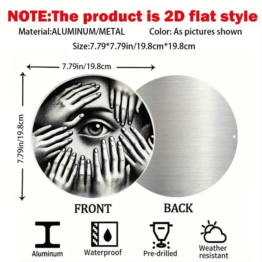 2Dflat Dekoplatte Hand Covering Eyes, runde Wandtafel aus Aluminium in Schwarz, Durchmesser: 20 cm - Bild 2