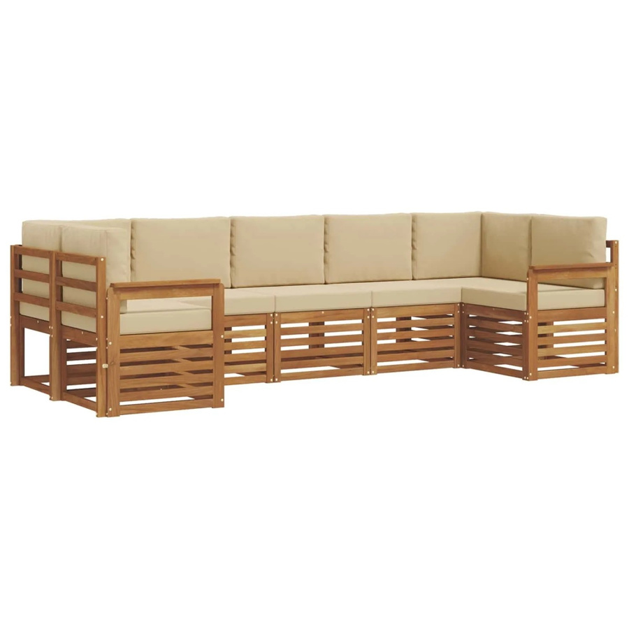 vidaXL Sofagarnitur 7-teilig aus Massivholz Akazie in Natur und Beige mit L-Form und Polsterkissen - Bild 2