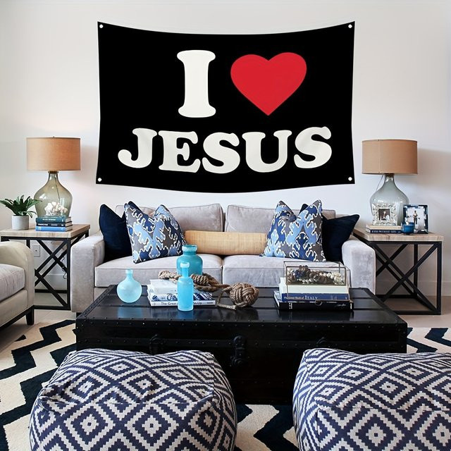 VIKAMA Wandteppich I Love Jesus Buchstabe, dekorative Wanddekoration in Schwarz, B: 90 cm, H: 60 cm - Bild 1