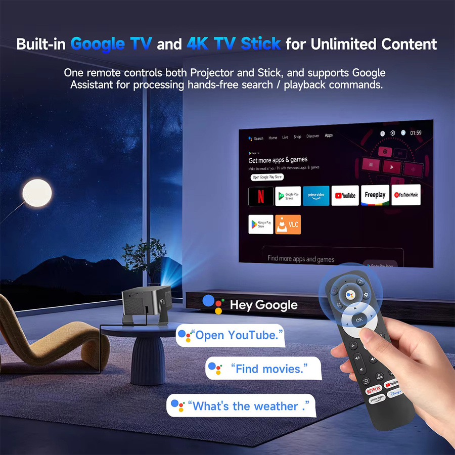 Magcubic HY350GTV Projektor Set mit Google TV Stick, 1080p Full HD, 900 ANSI, Autofokus, Tragbarer Beamer in Weiß - Bild 5