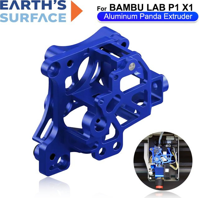 Aluminium-Panda-Extruder für Bambu Lab P1P P1S X1C X1E, CNC-gefertigt, Blau - Bild 1