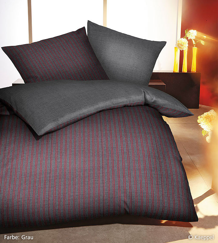 Kaeppel Eternity Combo 326 Bettwäsche Set aus Mako-Satin in Grau gestreift, B/H: 135 x 200 cm und 80 x 80 cm - Bild 1