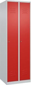 C+P Spind Classic PLUS Garderobenschrank mit 2 Abteilen, Farbe Lichtgrau und Verkehrsrot, B/T/H: 60 x 50 x 185 cm, mit Zylinderschloss und 3 Garderobenhaken - Bild 1