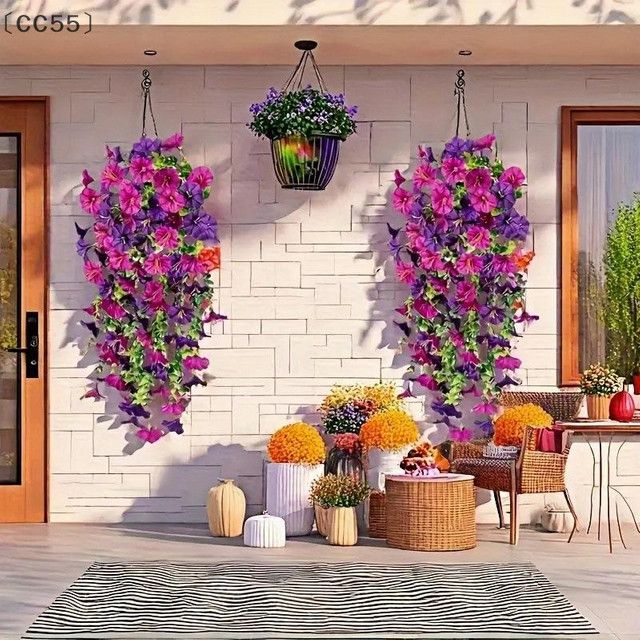 ieniaCC55 Maga 2er-Set künstliche Morning Glory hängende Blumen in Multicolor für Garten und Hochzeitsdekoration - Bild 1