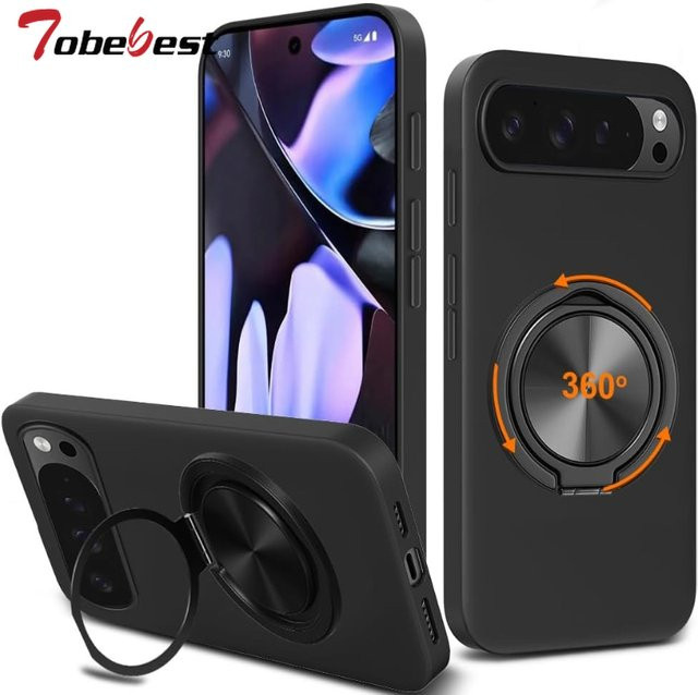 Magnetische Silikonhülle für Google Pixel 10, 9, 8, 7, 6 Pro XL mit 360 Grad drehbarer Halterung in Schwarz und Weiß - Bild 1