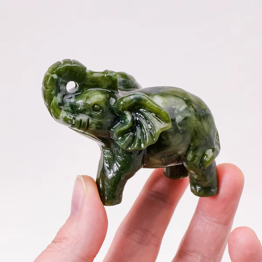 Handgeschnitzte Elefantenstatue aus natürlicher grüner Jade von Runyangshi zur Dekoration und Heilung - Bild 3