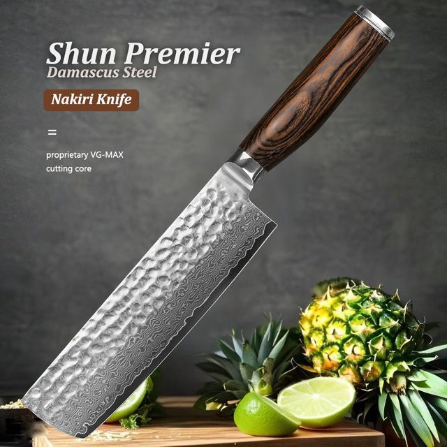 Shun Nakiri Gemüsemesser mit Damast-Klinge und VG-MAX-Kern, 17,78 cm, Silber - Bild 1