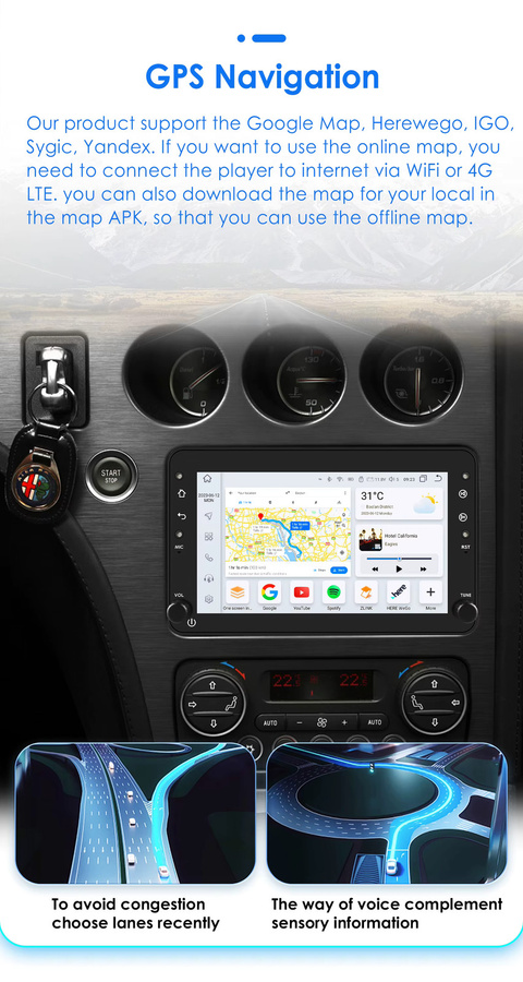 OSSURET Android Autoradio für Alfa Romeo 159 Brera Spider Sportwagon mit 1Din Multimedia-System, Wireless Carplay, GPS, Bluetooth und Wi-Fi in Schwarz - Bild 3
