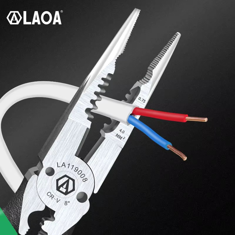 LAOA Multifunktionszange 6-in-1 aus Chrom-Vanadium in Grün, Abisolierzange 0,7-4,0 mm und Drahtschneider, 8 Zoll Spitzzange - Bild 3