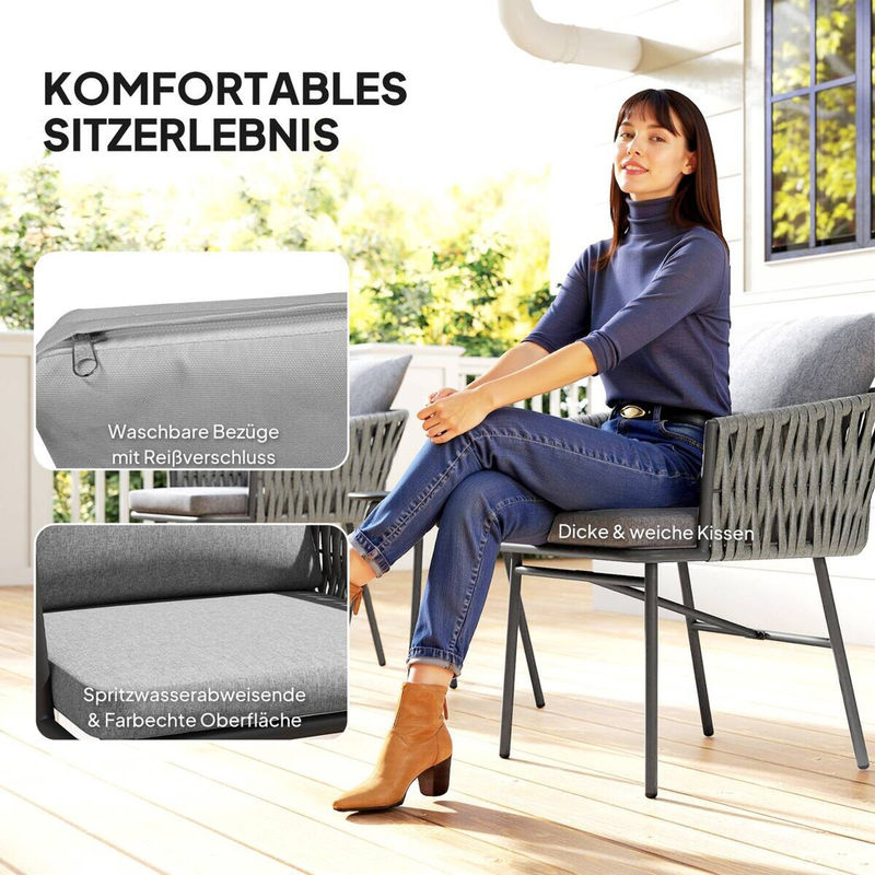Outsunny 3-tlg. Rattan Bistroset in Grau mit 2 Gartensesseln und Couchtisch inklusive abnehmbaren Kissen - Bild 5