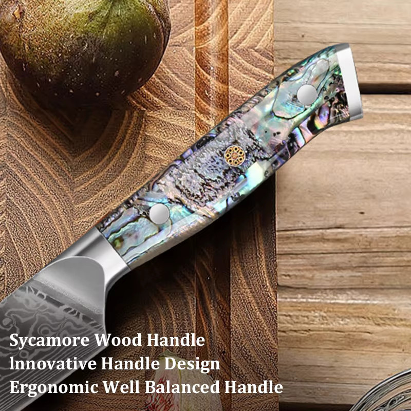 Baovim Damaszener Universalmesser mit Abalone-Muschelgriff, 5 Zoll Küchenmesser und Obstmesser - Bild 4