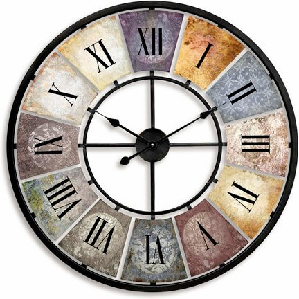 K&L Wall Art Wanduhr im Shabby-Stil aus Metall, rund, mehrfarbig, Durchmesser: 77 cm - Bild 1