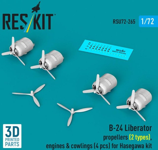 Hasegawa B-24 Liberator, Propellers, engines & cowlings, 4-teiliges Set - Bild 1