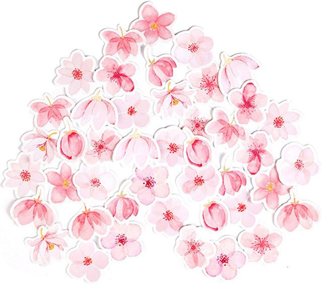 45 Stück Kirschblüte Aufkleber von Igeteck in Weiß und Pink für dein Sammelalbum - Bild 1