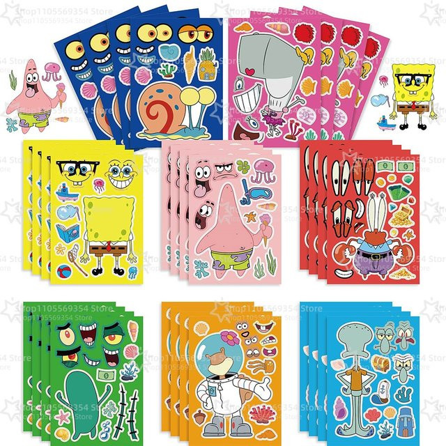 Potdemiel SpongeBob Schwammkopf DIY Gesichtsaufkleber in Mehrfarbig für Kinder als Partyzubehör und Geburtstagsgeschenke - Bild 1