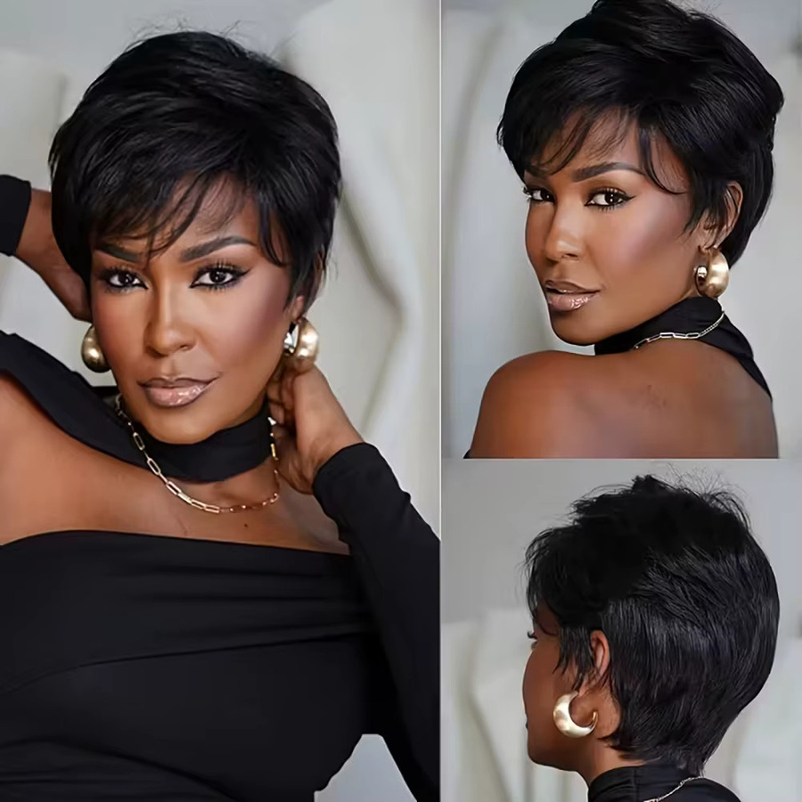 OYM HAIR Pixie-Schnitt-Perücke, glatte Echthaar-Perücke, Damen - Bild 3