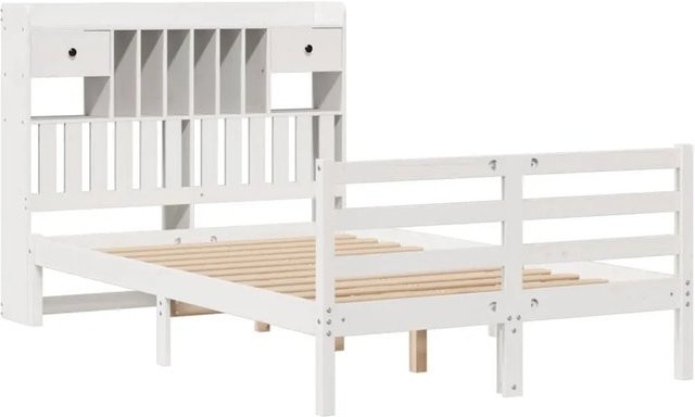 vidaXL Massivholzbett aus Kiefer mit Kopfteil und Regal in Weiß, B/T/H: 140 x 190 x 141 cm - Bild 1