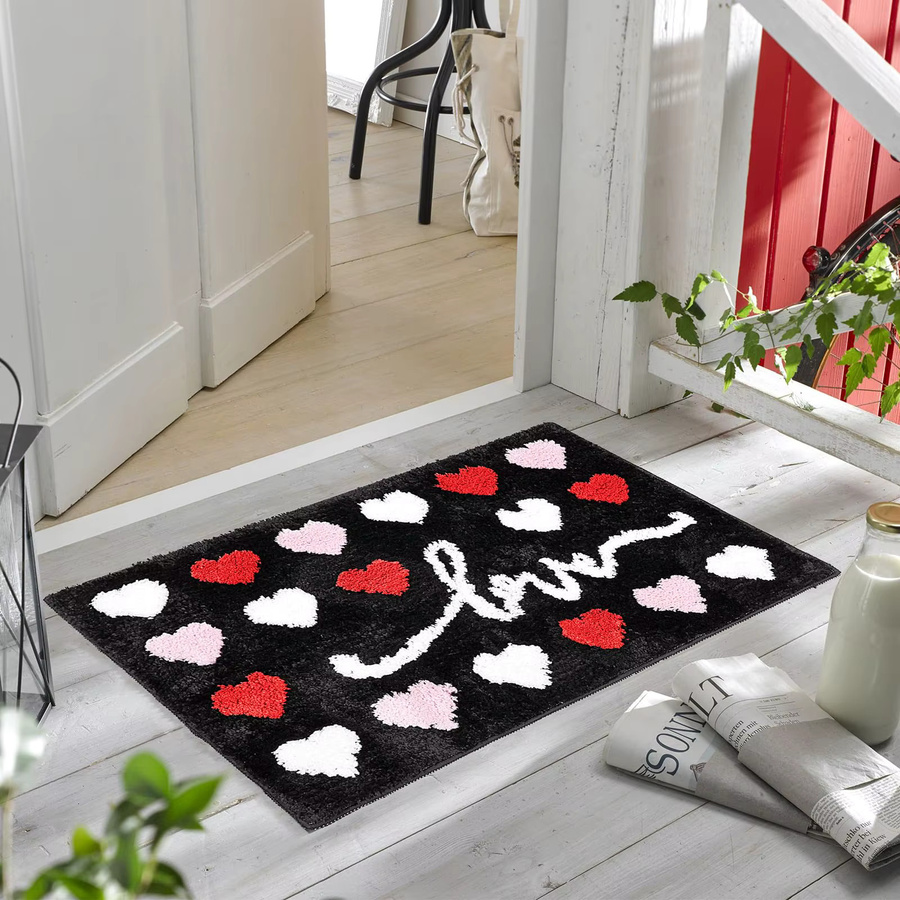 VIKAMA Valentinstag Badezimmerteppich mit Liebesherz, rutschfest und saugfähig, rot rosa weiß, B/T: 60 x 40 cm - Bild 4