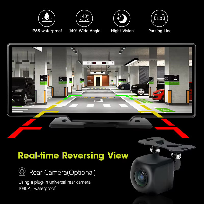 Jansite 4K Dashcam mit 10,26 Zoll Display, Auto-DVR mit Wireless CarPlay und Android Auto, GPS, Bluetooth 5.0, WLAN und Nachtsicht in Schwarz - Bild 7
