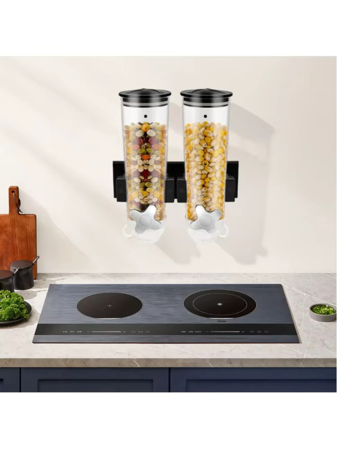 Bymaocar Doppelter Müsli-Spender für die Wand, 3 l Getreide-Spender in Schwarz - Bild 6