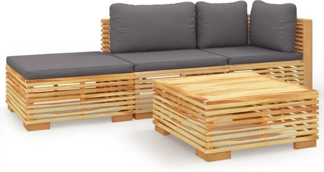 vidaXL 4-tlg Garten-Lounge-Set Modell 6 aus massivem Teakholz mit Kissen in Dunkelgrau - Bild 1