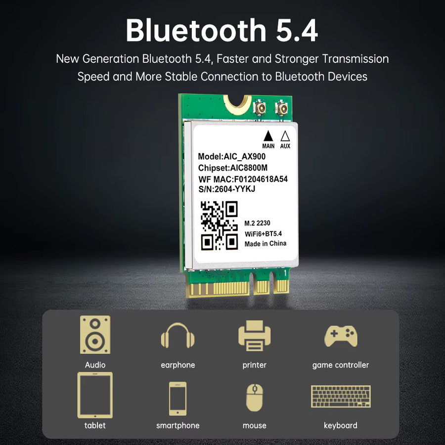 AIC8800M WiFi 6 AX900 Dual Band Wireless Adapter und Bluetooth 5.4 M.2 2230 Netzwerkkarte für Laptop und Desktop, Windows 10/11, Grün - Bild 6