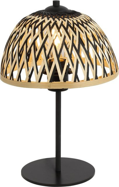 Globo Tischlampe 1-flammig Schwarz matt aus Metall und Bambus, B/T/H: 25,0 x 25,0 x 35,0 cm - Bild 1