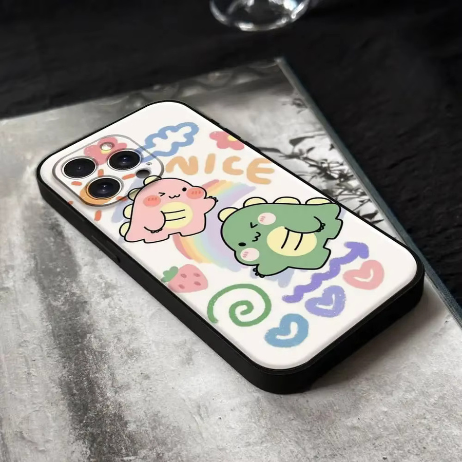 Handyhülle mit Cartoon-Dinosaurier für iPhone 11 bis iPhone 17 Modelle, Schwarzes Silikon Weichschutzcase - Bild 5