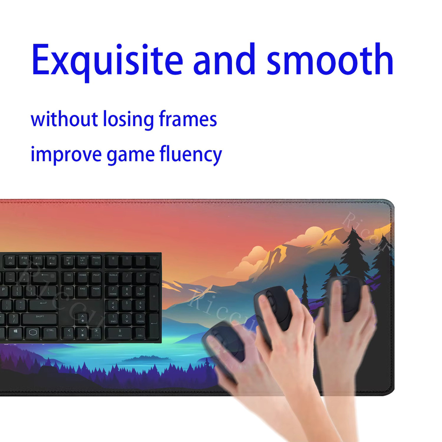 Riccu XXL Gaming Mauspad mit Landschaftsdesign in Multicolour, rutschfeste Schreibtischunterlage mit HD-Druck, B/T: 90 x 40 cm - Bild 3