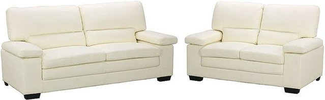 Couchgarnitur Mimas Vente-unique aus Büffelleder in Elfenbein, 3+2 Sitzer, Breite: 210 cm, Tiefe: 162 cm - Bild 1